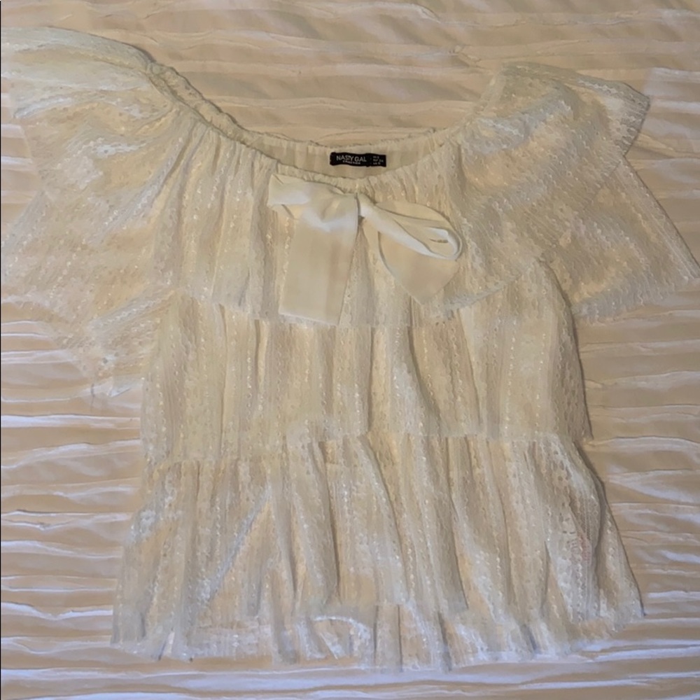 Nasty Gal White Ruffle Blouse